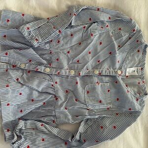 Striped Button-Up Shirt with Red Hearts